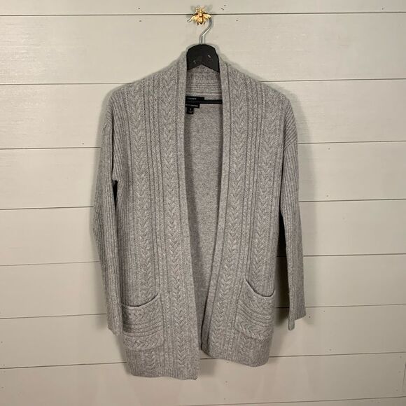 Tahari Longline grey open front cardigan 2-ply cashmere Womans size small - Picture 1 of 8